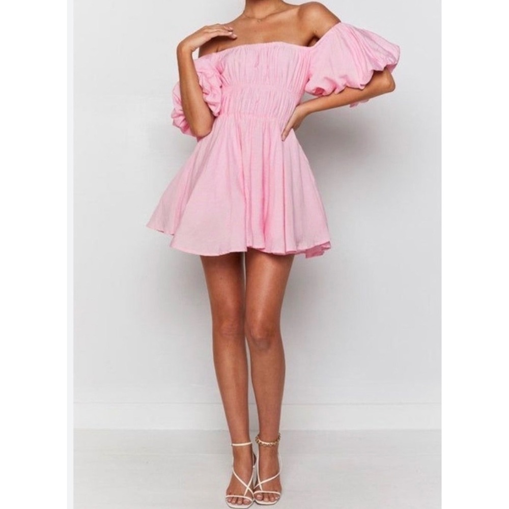Princess Polly Pink Puff Sleeve Smocked Mini Dress US 2 Babydoll Coquette